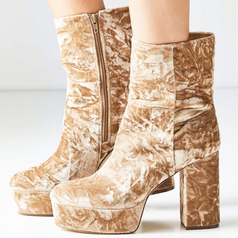 Urban Outfitters Tan Velvet Platform Boot